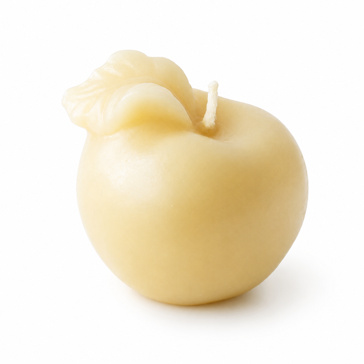 Set of four Serenes Beeswaxory pure beeswax apple candles in a box, natural yellow beeswax with detailed apple shape and wick.