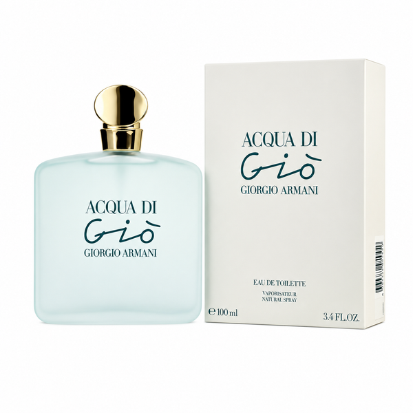 Ladies Armani Acqua Di Gio 100ml EDT spray for women, elegant perfume bottle with floral and citrus notes.
