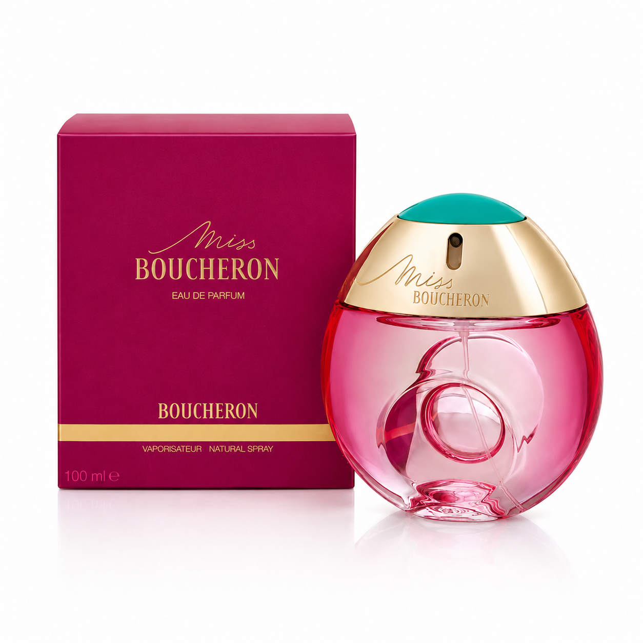Boucheron Miss Boucheron 100ml Eau de Parfum bottle for women, elegant perfume in a stylish glass bottle with gold accents.