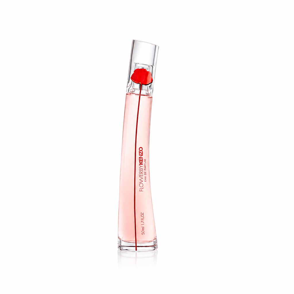 Kenzo Flower Eau De Vie 50ml perfume spray for women, showcasing the elegant floral bottle and packaging.