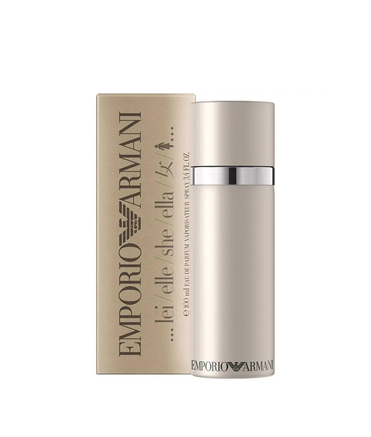 Emporio Armani She 100ml women's Eau de Parfum bottle with sleek design and elegant branding.