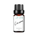 Aurascent cinnamon essential oil in a 10ml glass bottle with a white label and dropper cap, on a neutral background.