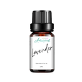 Aurascent lavender essential oil bottle, 10ml, with a clear glass container and lavender-colored label on a white background.