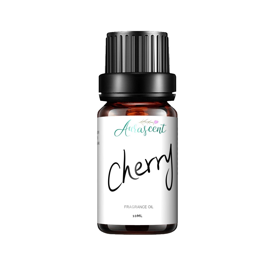 Aurascent Cherry Fragrance Oil, 10ml bottle, fruity aroma oil with cherry scent, suitable for aromatherapy and scenting spaces.