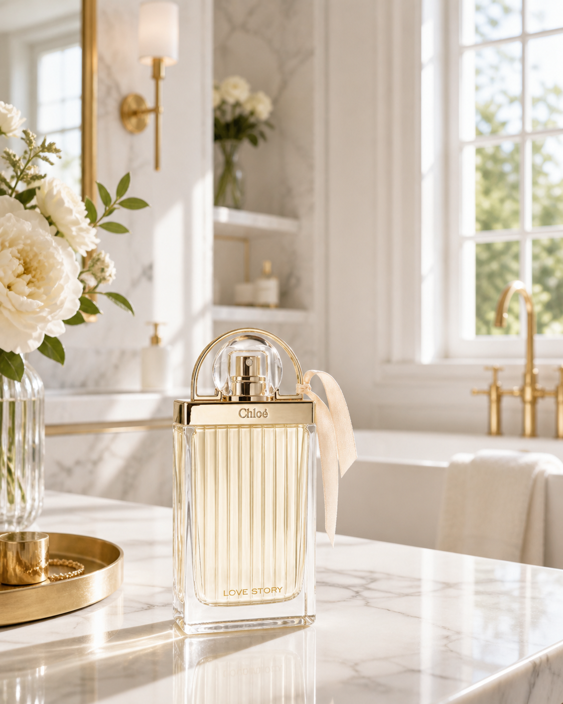 Chloé Love Story Eau Sensuelle 75ml women’s perfume bottle by Chloe, elegant glass design with floral accents