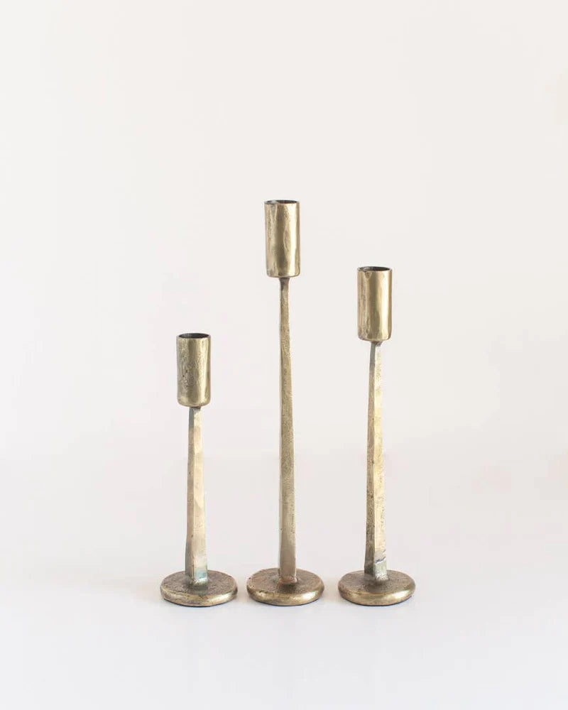 Hand-forged iron candlestick with brass finish, Dante style candle stand by Creative Women Australia, antique-inspired candle holder.