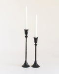 Set of 2 Gemini hand-forged iron candlestands with brass finish by Creative Women Australia, showcasing elegant candle holders.
