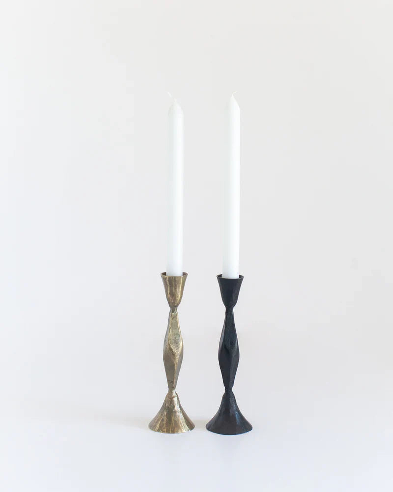 High diamond hand-forged iron candlestick stand with brass finish, featuring a sturdy design by Creative Women Australia.