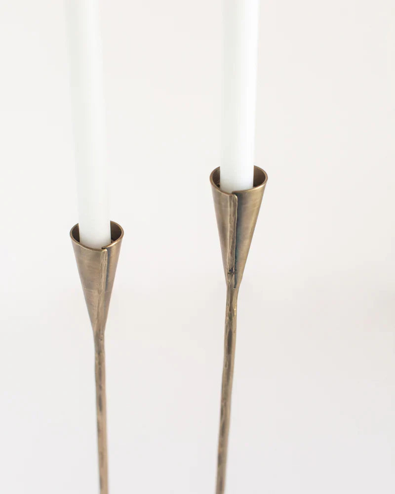Set of two Phoenix hand-forged iron candlestands with brass finish, decorative candle holders by Creative Women Australia