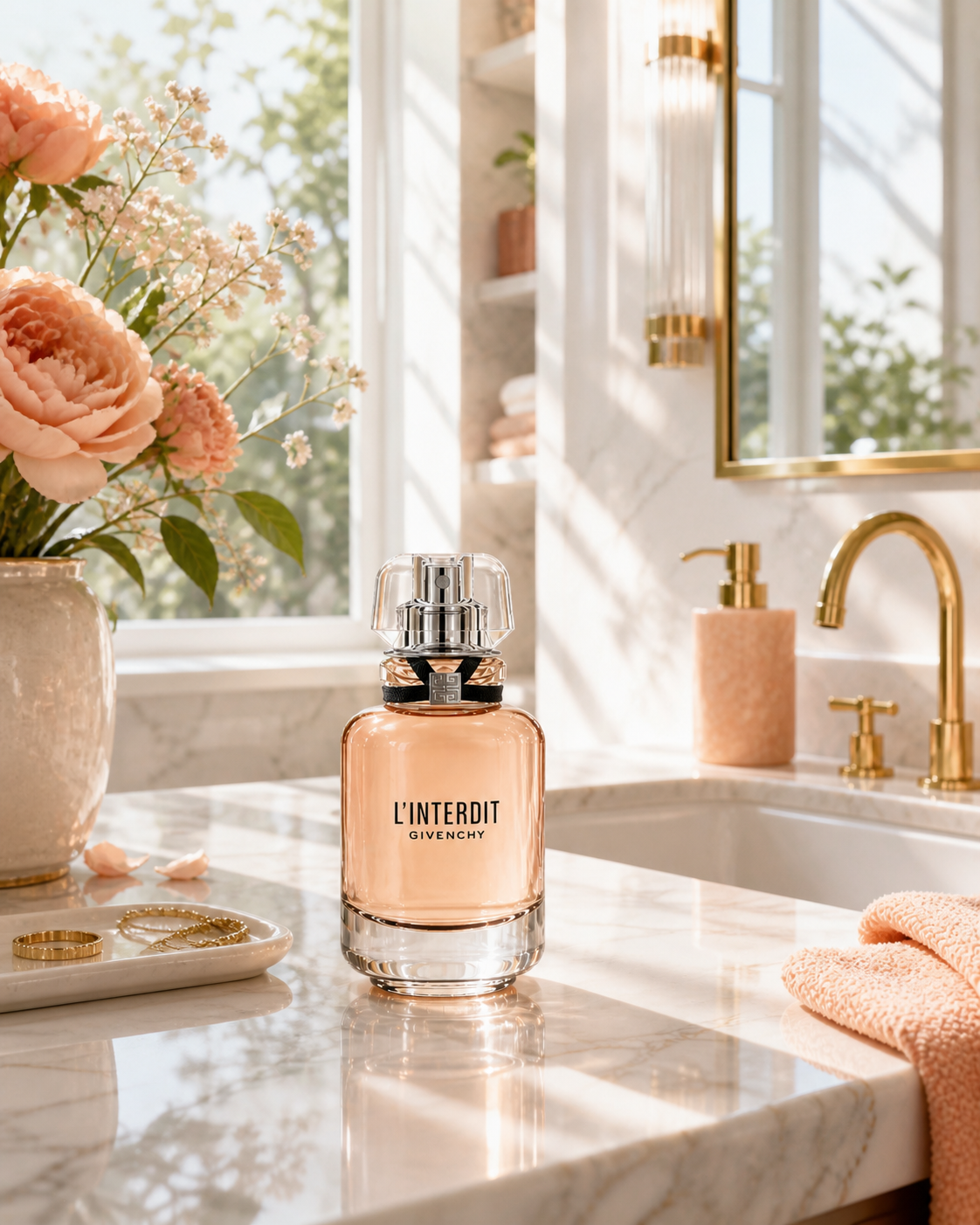 Givenchy L'Interdit 80ml Eau de Toilette for Women, elegant glass bottle with fragrance spray visible in the image.