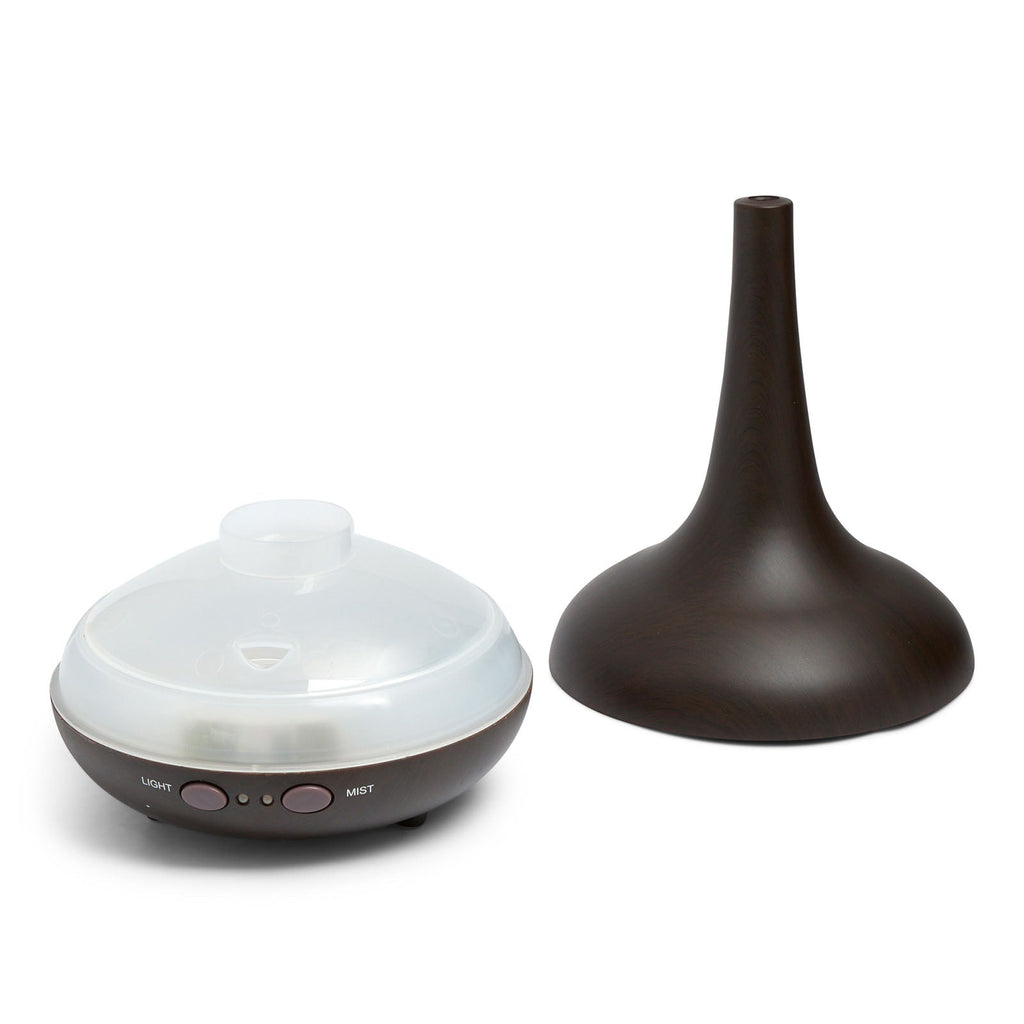 Milano Décor ultrasonic aroma diffuser by NNEIDS with dark wood grain finish, showcasing a sleek, modern design for home use.