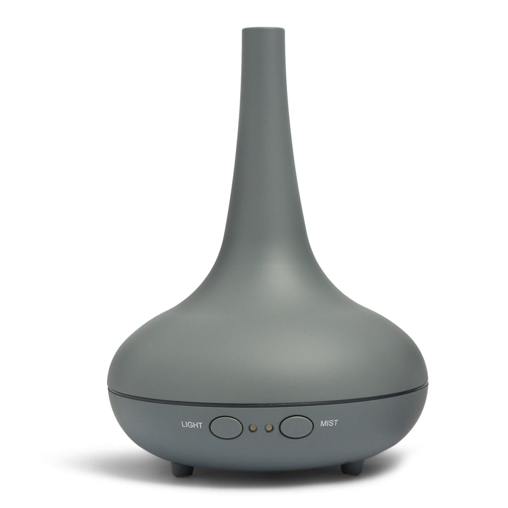NNEIDS Milano Décor Ultrasonic Aroma Diffuser in matte grey, displaying a sleek, modern design with a rounded shape and decorative accents.