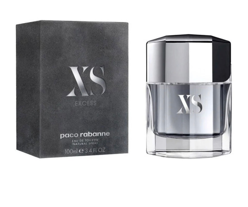 XS 100ml Paco Rabanne men's EDT bottle with sleek design and silver cap, displayed on a neutral background.