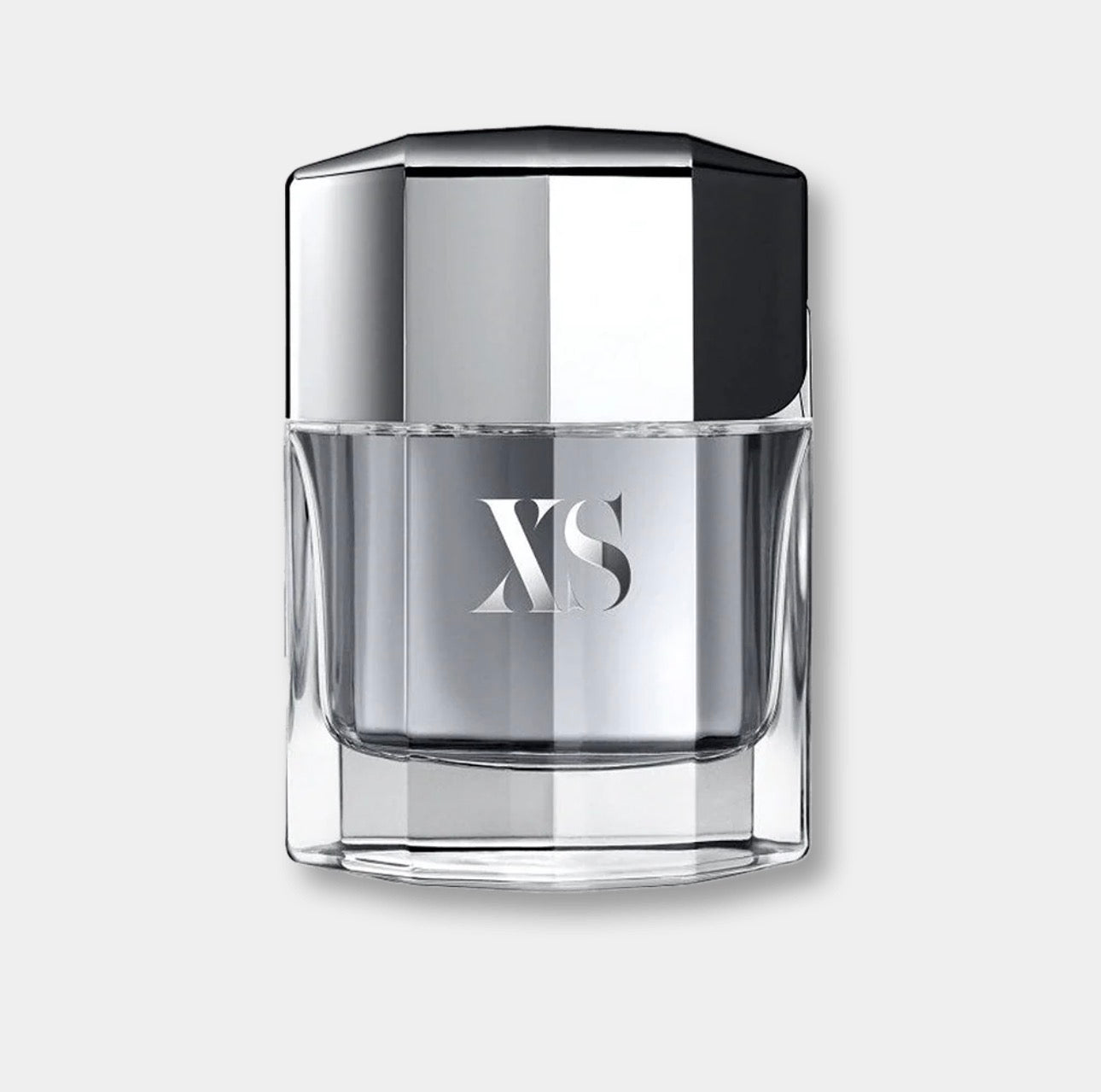 Paco Rabanne XS 100ml men's Eau de Toilette bottle with sleek design and clear label, displayed on a neutral background.