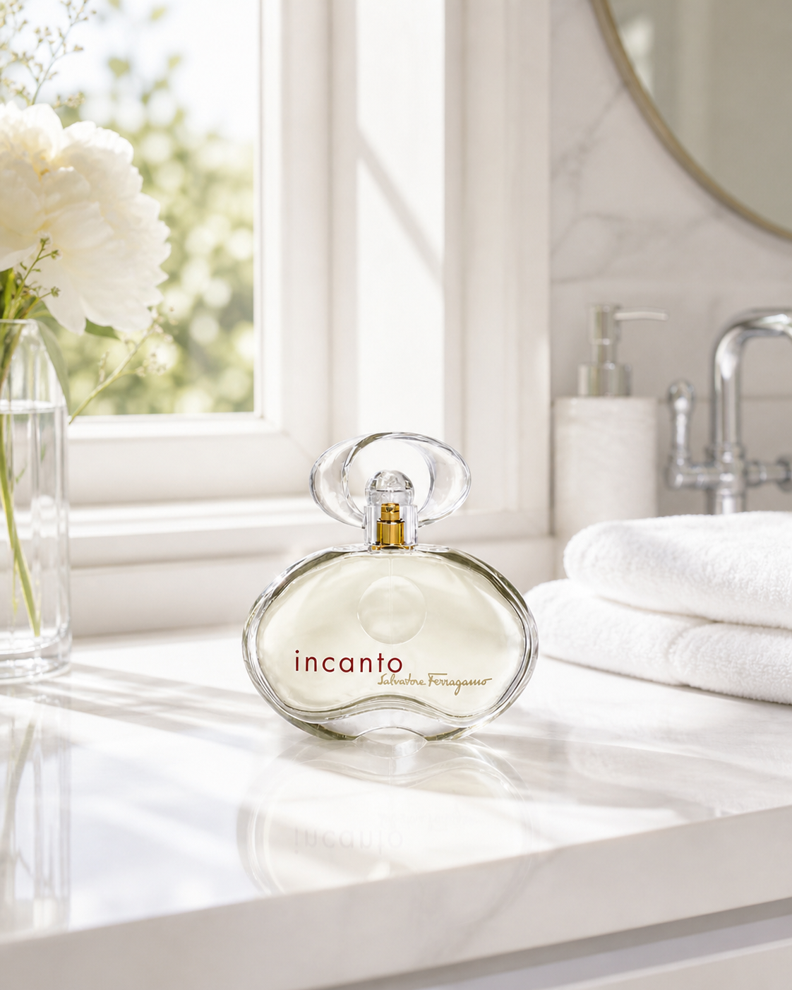 Salvatore Ferragamo Incanto 100ml women’s perfume bottle with elegant floral design and clear glass showcasing the fragrance