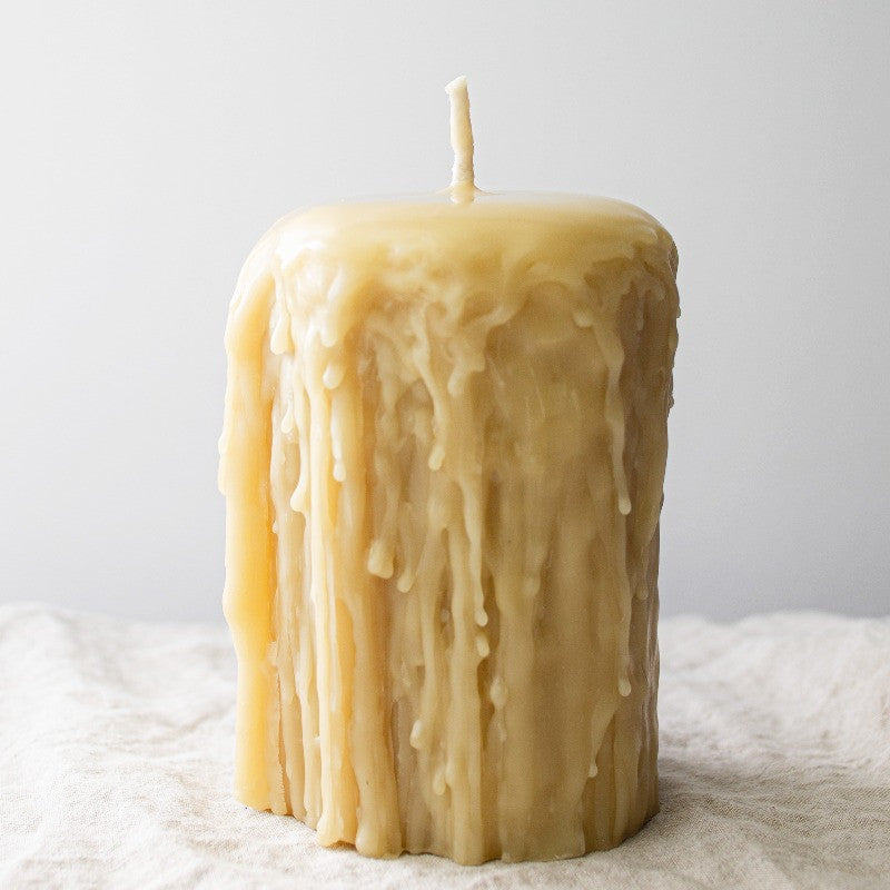 Pure beeswax Gothic pillar candle in desert rose colour, 14cm tall with elegant Gothic style.