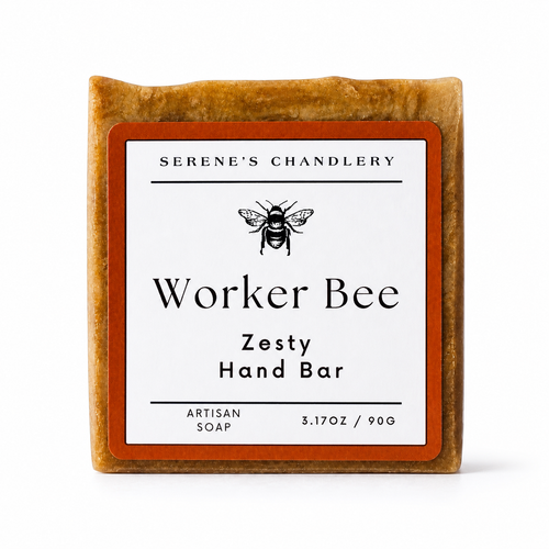 Handmade antibacterial soap bar from Serenes Beeswaxory, showcasing a natural skincare essential with a rustic soap appearance.