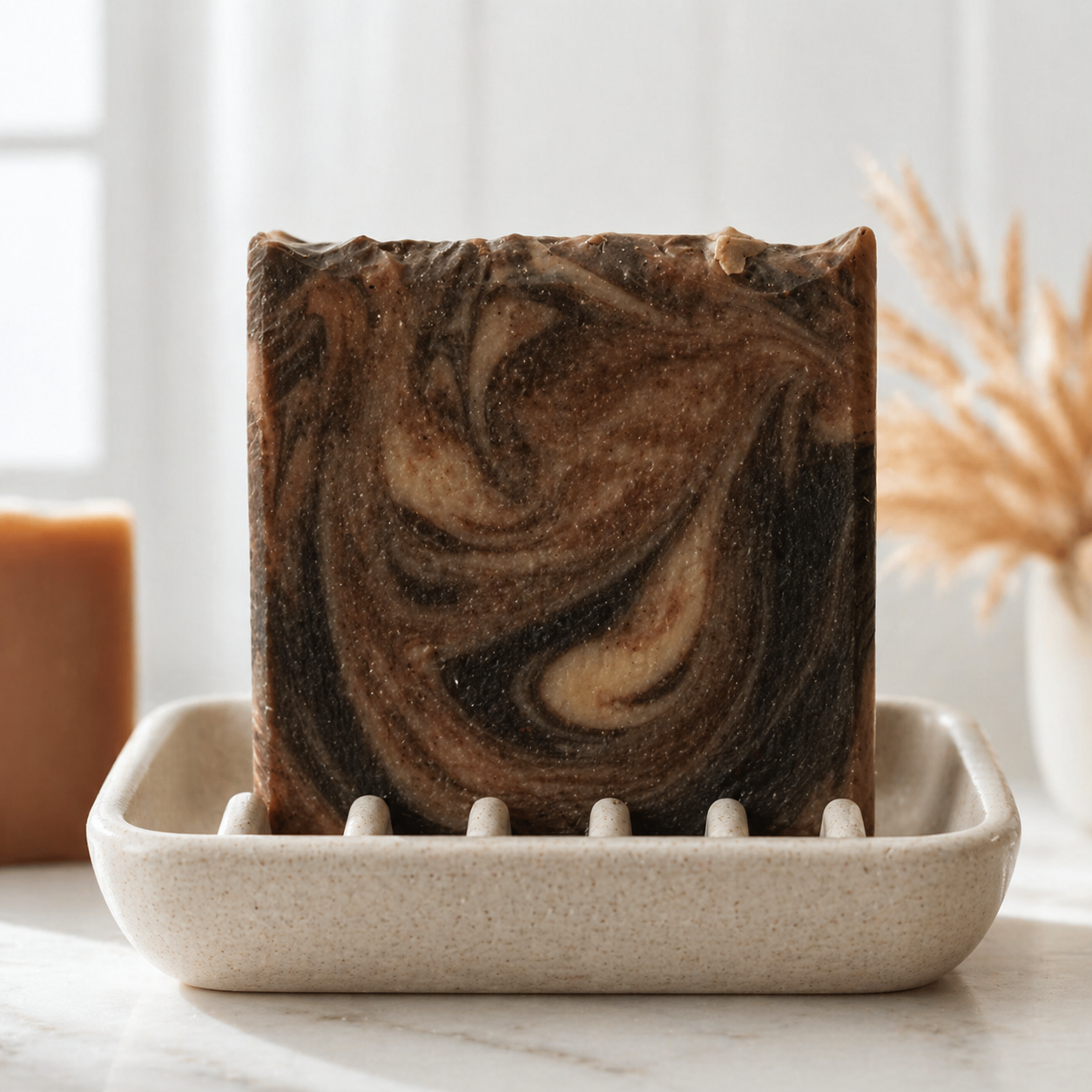 Handmade Serenes Beeswaxory Cocoa Butter & Coffee Soap Bar with natural ingredients, showcasing a rustic soap with cocoa butter and coffee.