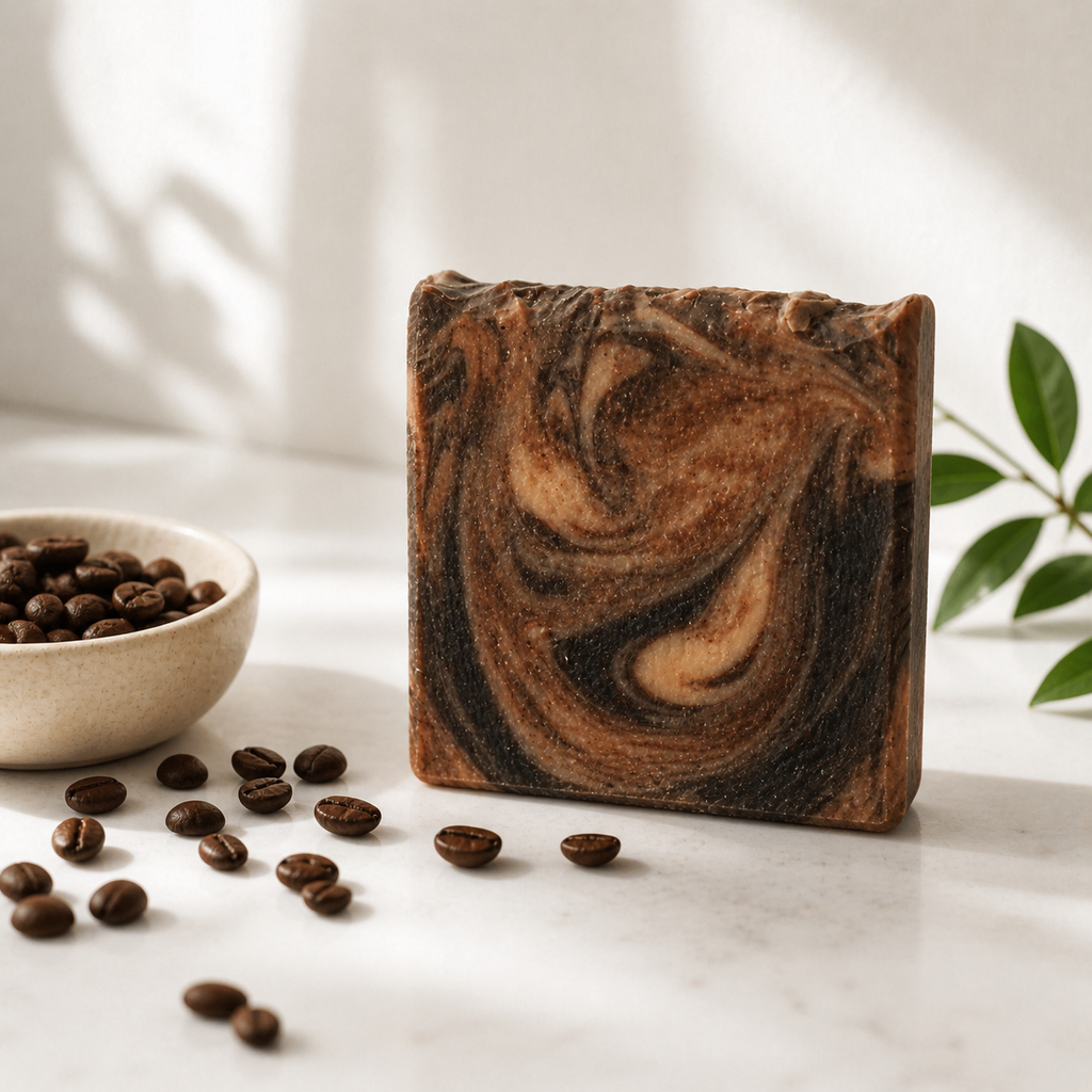 Handmade Serenes Beeswaxory Cocoa Butter & Coffee Soap Bar showcasing a natural, skincare essential with rich cocoa butter and coffee scent.
