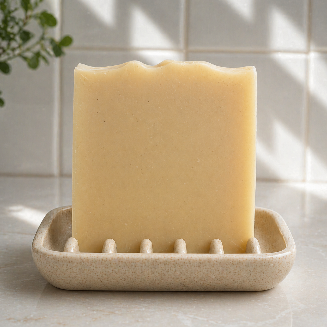 Handmade Serenes Beeswaxory Himalayan Rock Salt Soap Bar showing its natural, textured surface with visible salt crystals for skincare.