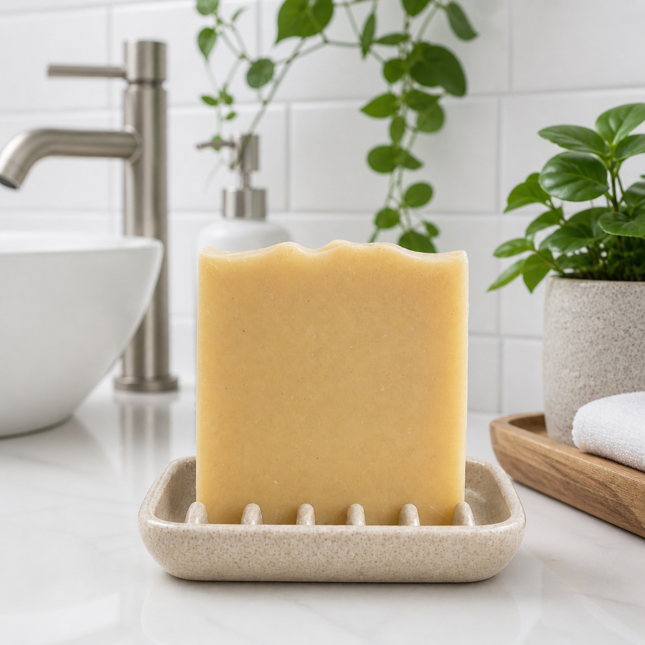 Handmade Himalayan Rock Salt Soap Bar from Serenes Beeswaxory, showing a natural skincare essential with salt-infused ingredients.