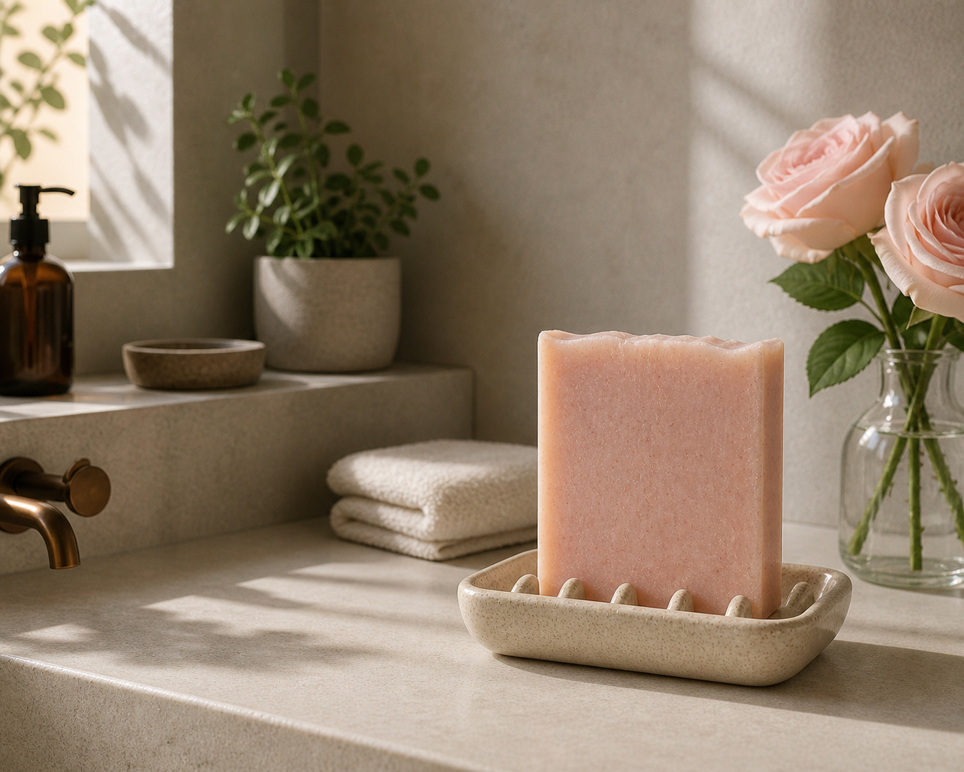 Handmade Serenes Beeswaxory Madder Root Powder Soap Bar for skincare, showcasing a natural, pure soap with vibrant madder root powder.